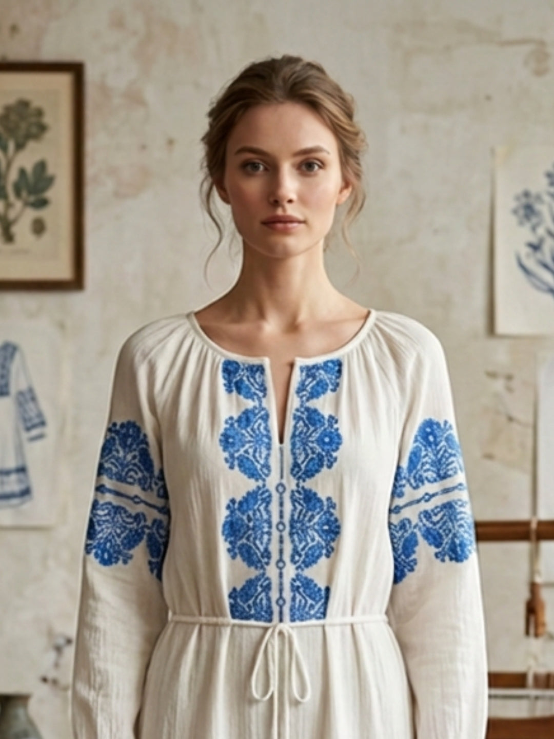 Women Embroidered  Crepe Cotton Dress -AL3736