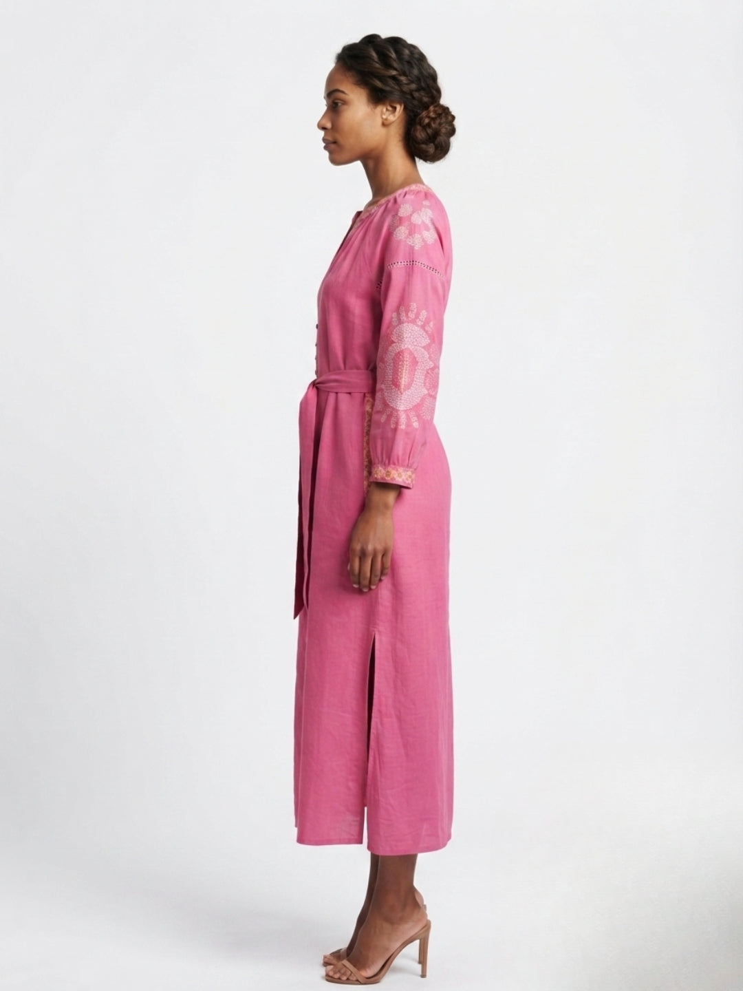 Women Embroidered With Belt Cotton Rayon Dress -AL3722