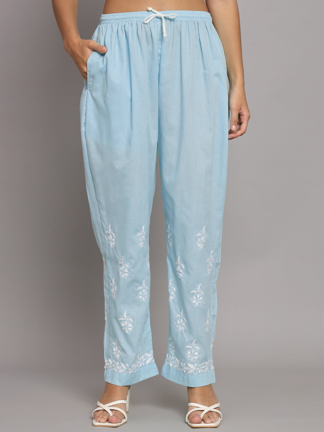 Women Hand Embroidered Chikankari Cotton Kurta Set-AL3674KS Blue