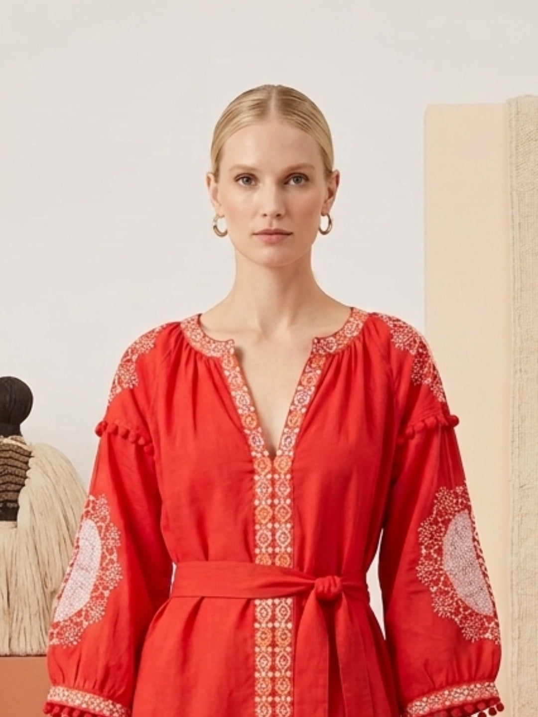 Women Embroidered With Belt Rayon Dress -AL3735