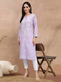 Hand Embroidered Chikankari Cotton Straight Kurta-AL3997 Mauve