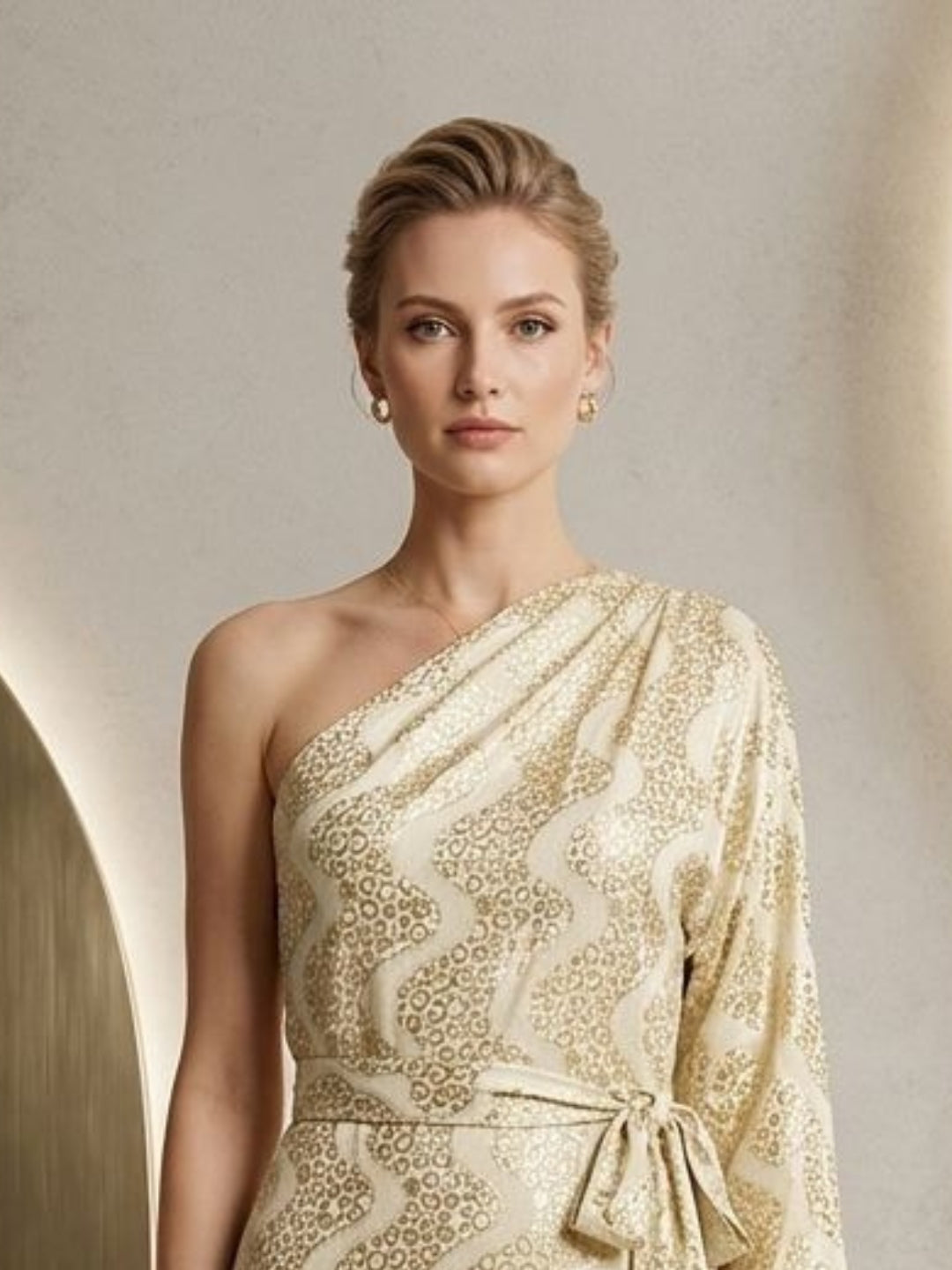 Women   Crepe One Off Shoulder Short Dress -AL3763