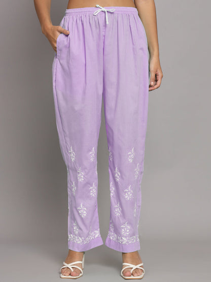 Women Hand Embroidered Chikankari Cotton Kurta Set-AL3674KS Lavender