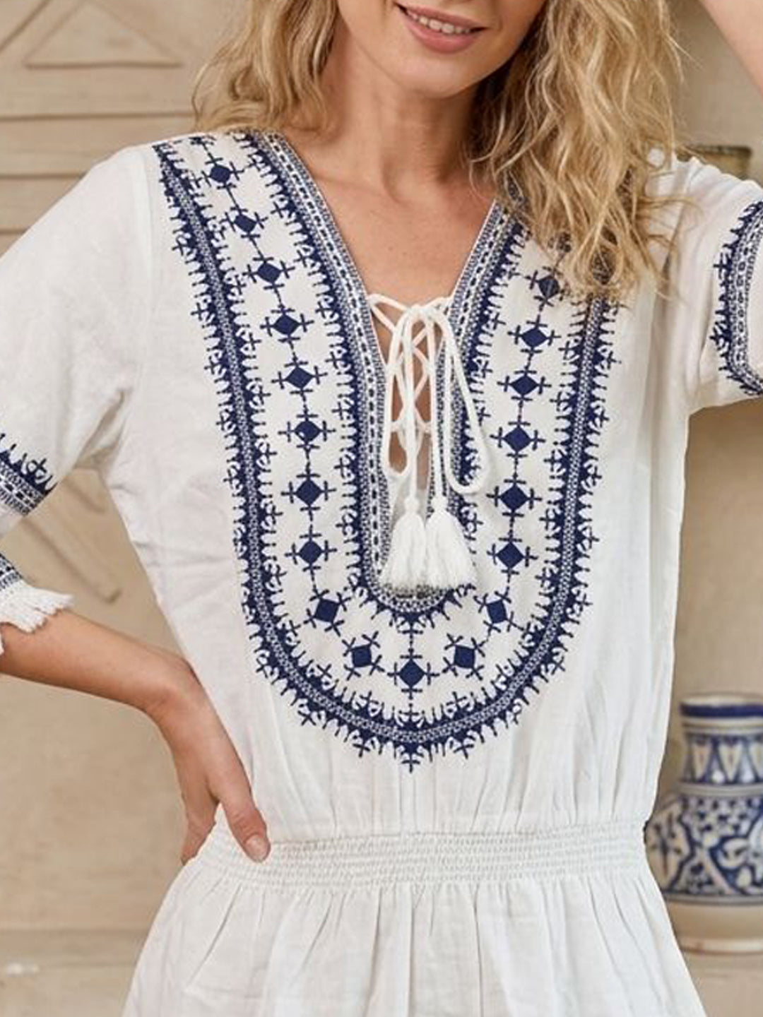 Women Embroidered  Cotton Rayon Midi Dress -AL3719