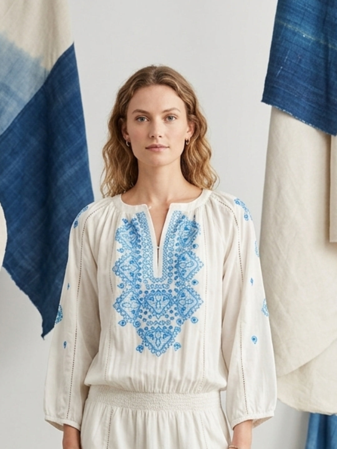 Women Embroidered  Rayon Midi Dress -AL3754 Blue