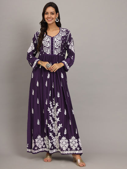 Hand Embroidered Chikankari Muslin Jalabiya-AL4017