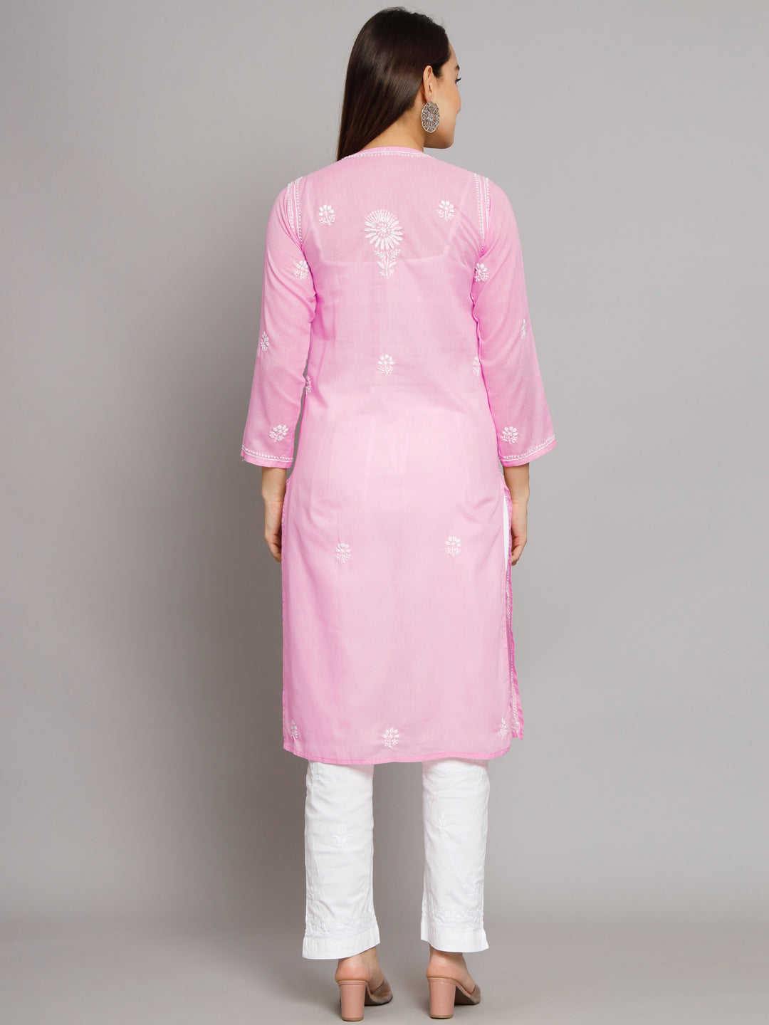 Hand Embroidered Chikankari Cotton Straight Kurti-ALNTV115