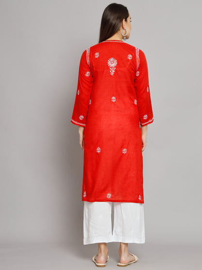Hand Embroidered Chikankari Cotton Straight Kurti-ALNTV115