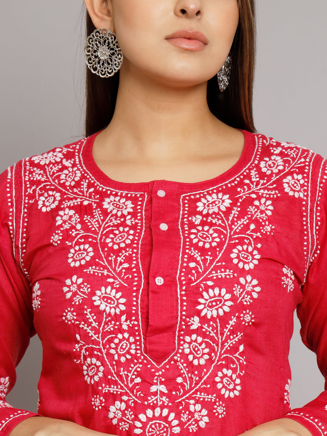 Hand Embroidered Chikankari Cotton Straight Kurti-ALNTV115