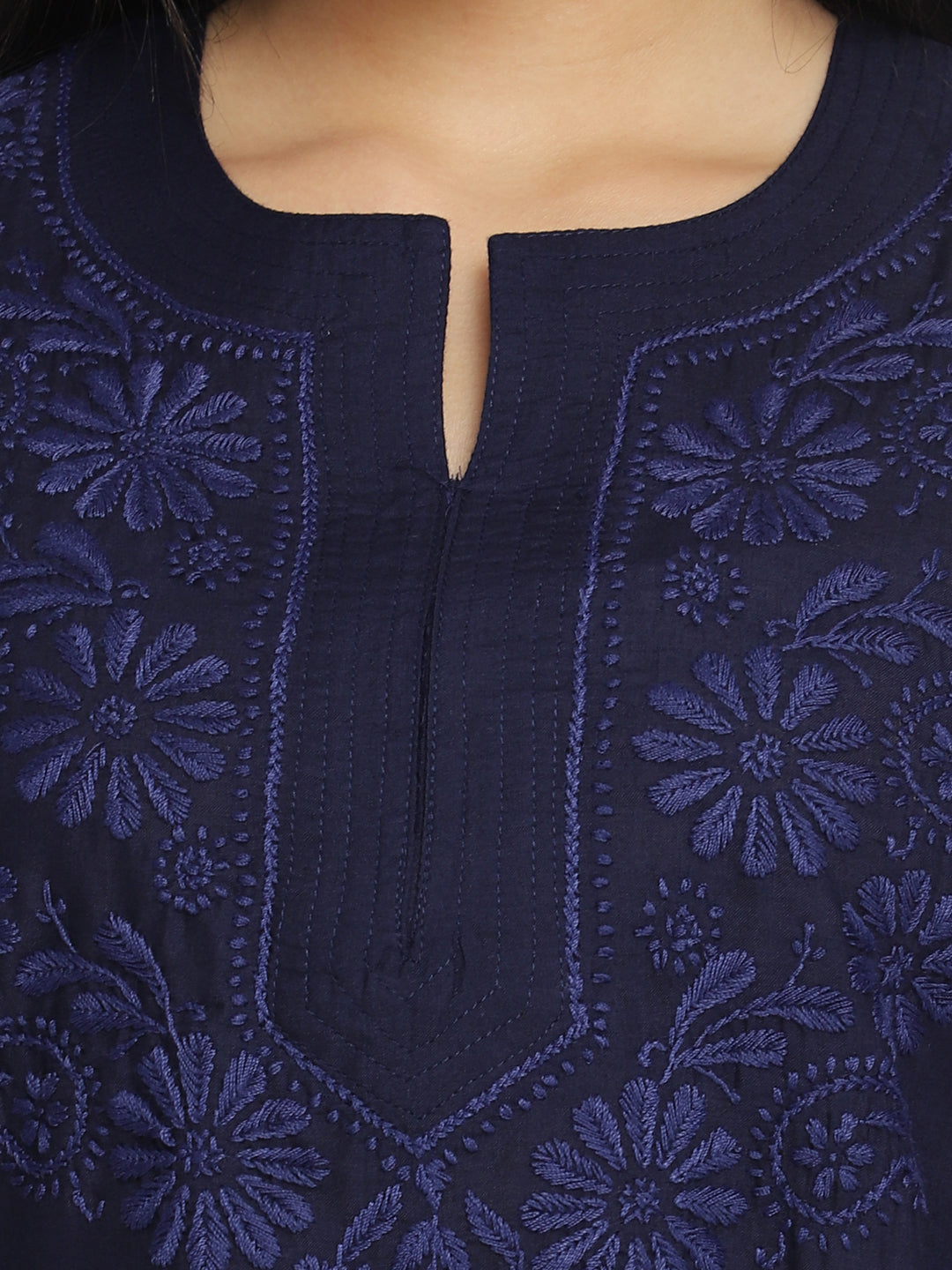 Hand Embroidered Chikankari Cotton Straight Kurti-AL3405