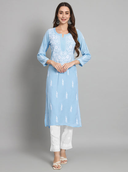 Hand Embroidered Chikankari Modal straight Kurta-AL3451