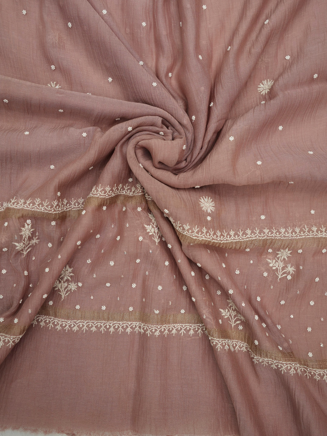 Women Hand Embroidered Premium Chikankari Mul Chanderi Unstitched Kurta Dupatta Bottom Set-ALSCA85201FS Rust