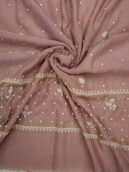 Women Hand Embroidered Premium Chikankari Mul Chanderi Unstitched Kurta Dupatta Bottom Set-ALSCA85201FS Rust