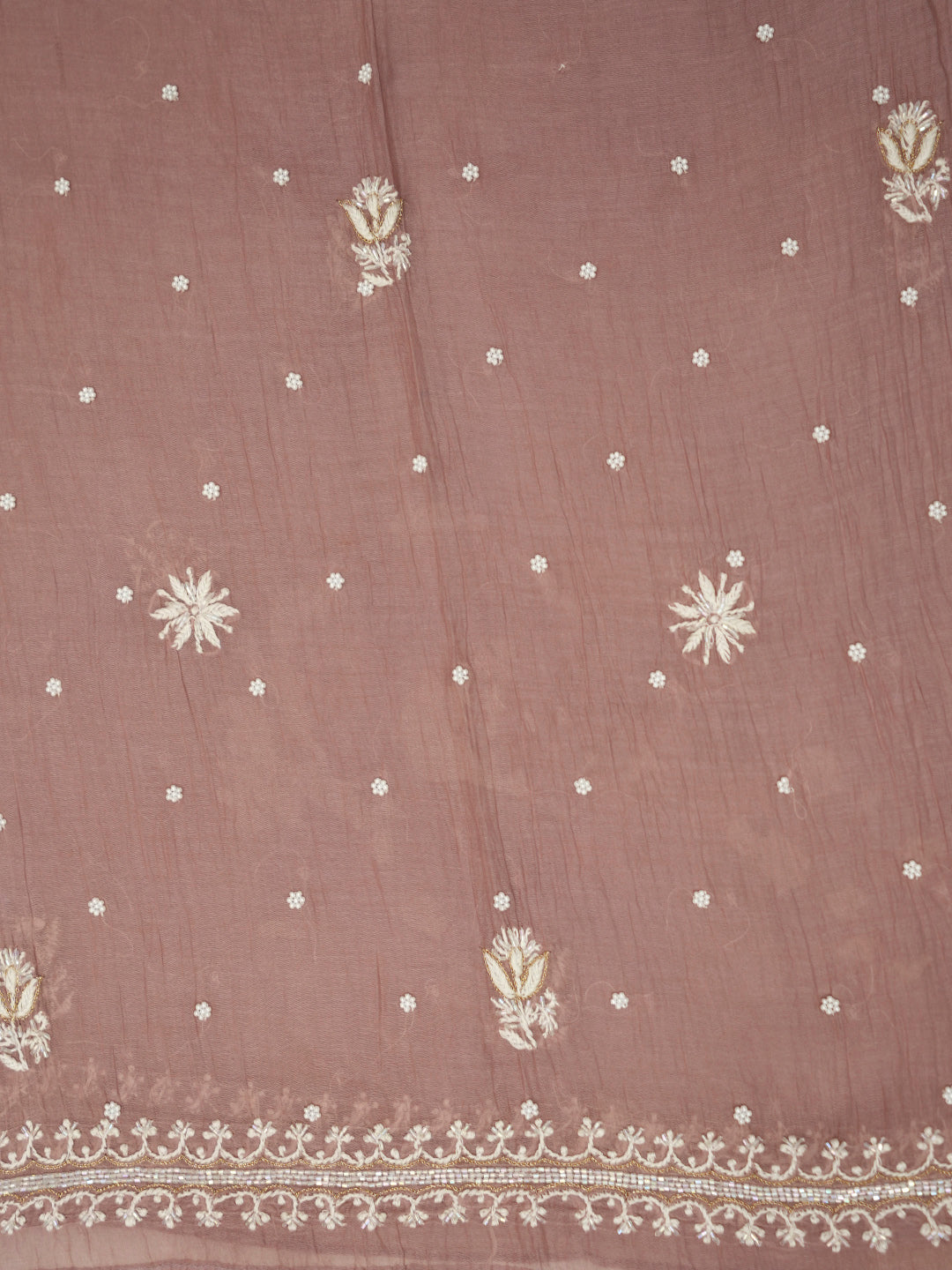 Women Hand Embroidered Premium Chikankari Mul Chanderi Unstitched Kurta Dupatta Bottom Set-ALSCA85201FS Rust