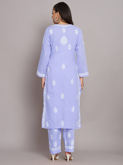 Women Hand Embroidered Chikankari Cotton Kurta Set-AL3674KS Mauve