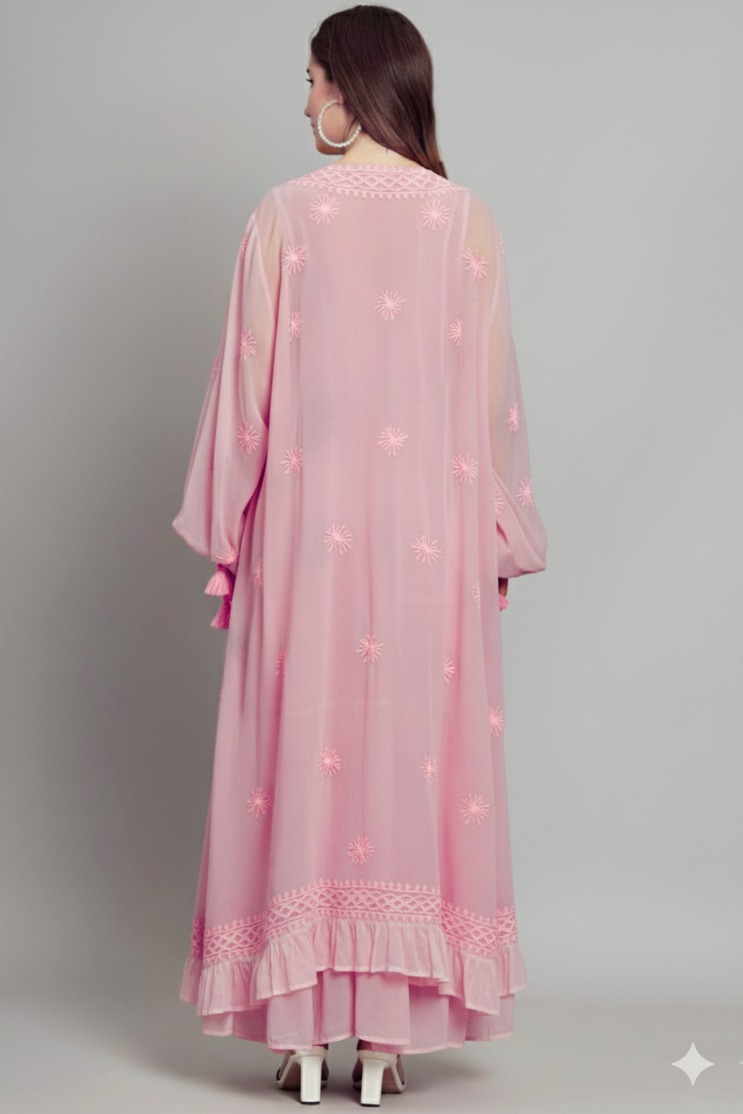 Hand Embroidered Chikankari Modal Kaftan-AL3605C