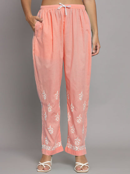 Women Hand Embroidered Chikankari Cotton Kurta Set-AL3674KS Peach