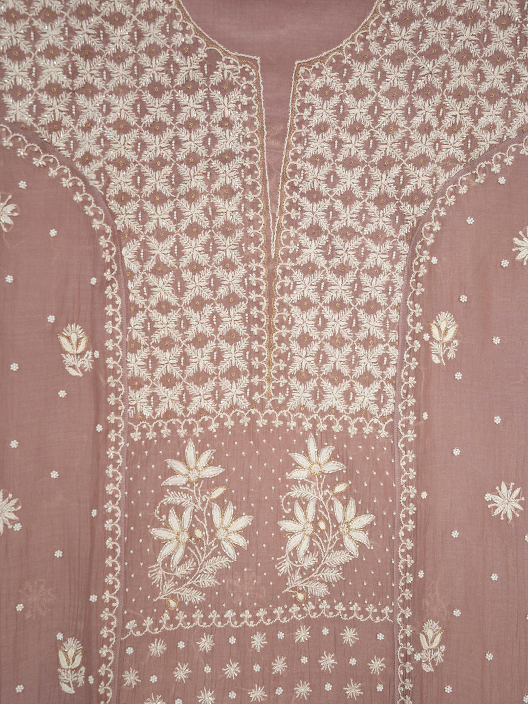 Women Hand Embroidered Premium Chikankari Mul Chanderi Unstitched Kurta Dupatta Bottom Set-ALSCA85201FS Rust