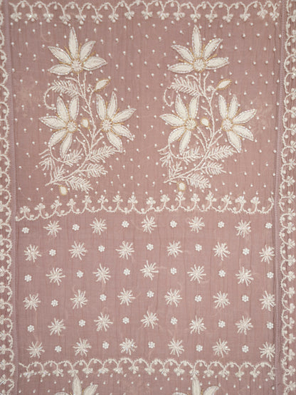 Women Hand Embroidered Premium Chikankari Mul Chanderi Unstitched Kurta Dupatta Bottom Set-ALSCA85201FS Rust