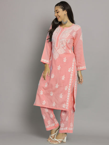 Women Hand Embroidered Chikankari Cotton Kurta Set-AL3674KS
