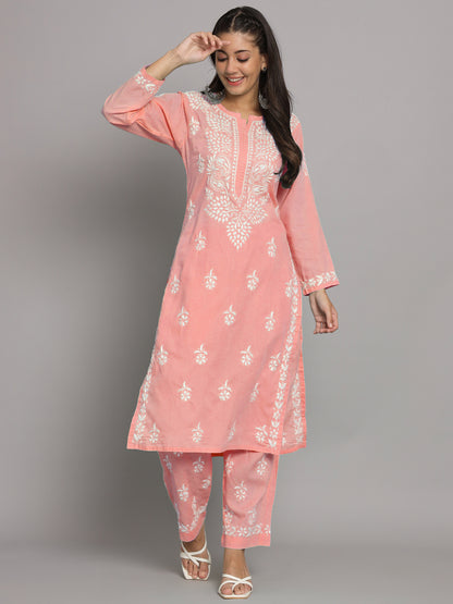 Women Hand Embroidered Chikankari Cotton Kurta Set-AL3674KS