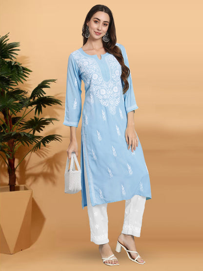 Hand Embroidered Chikankari Modal straight Kurta-AL3451