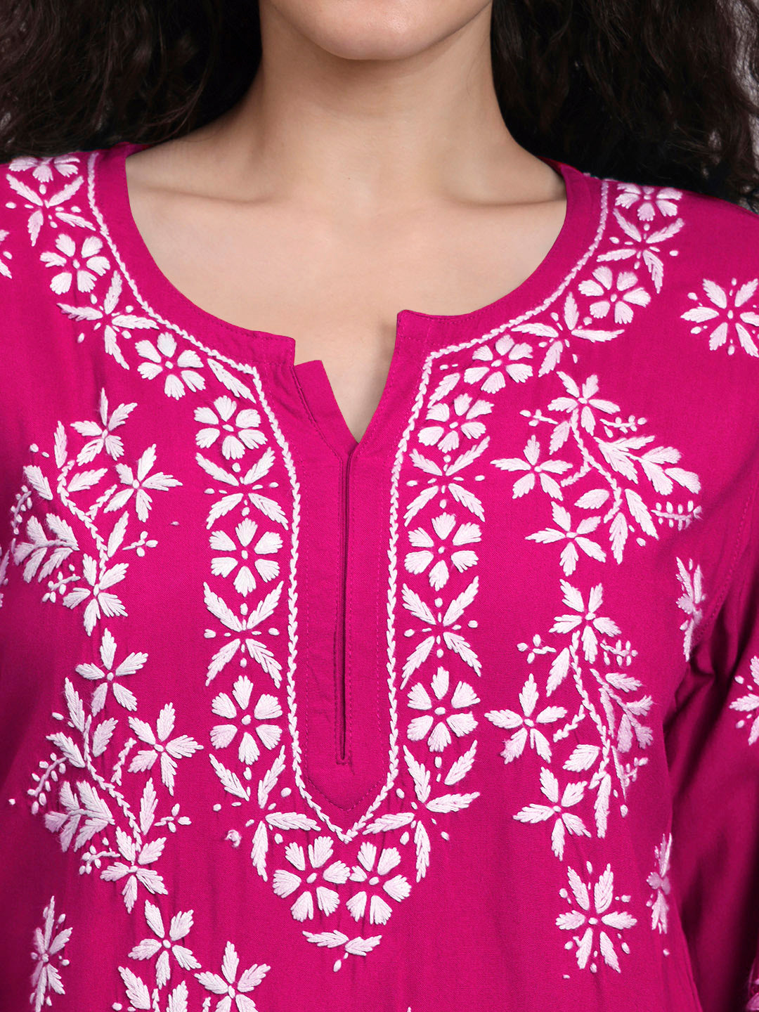 Women Hand Embroidered Chikankari Rayon Short Kurti-AL4071 Magenta