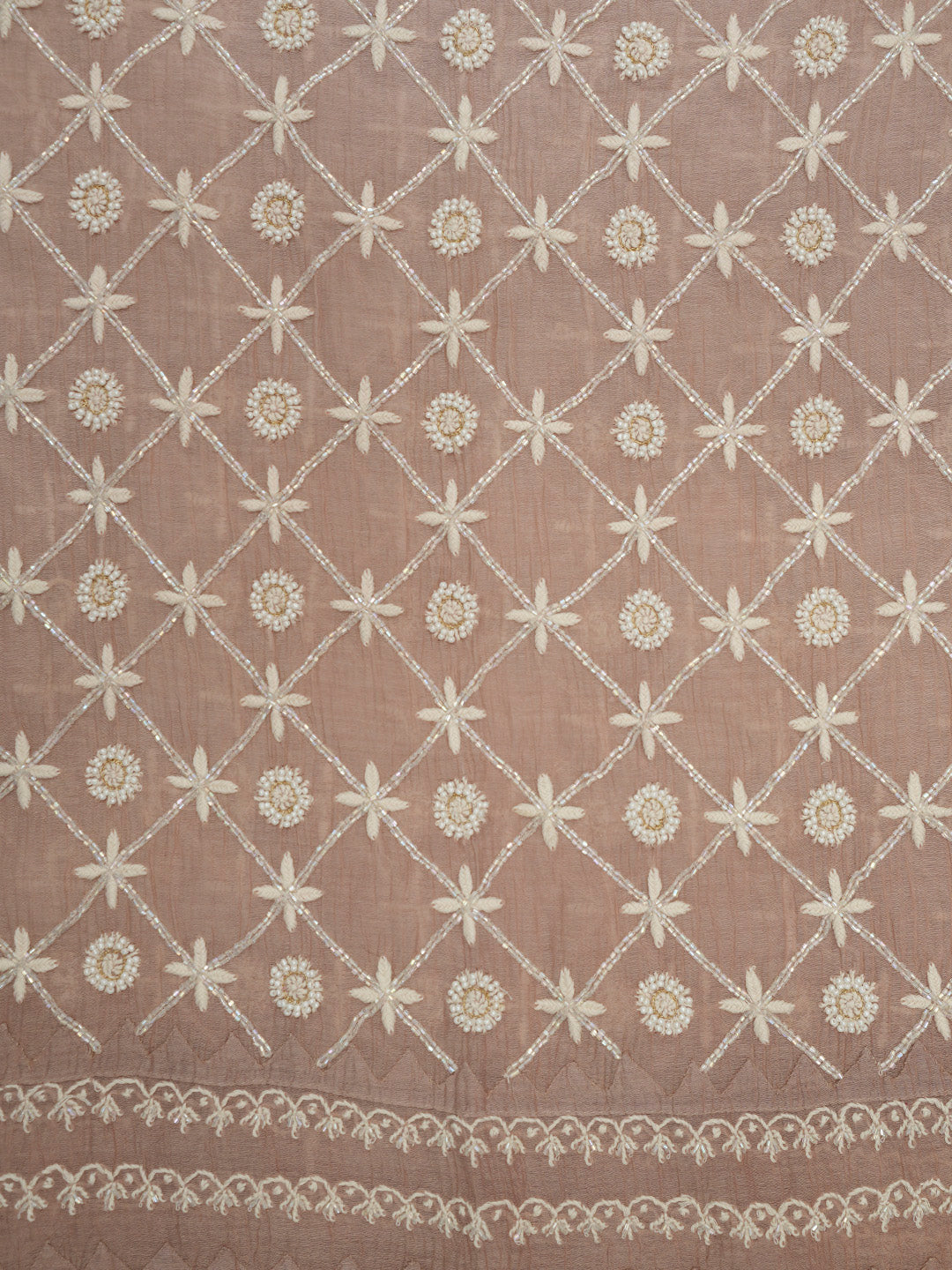 Women Hand Embroidered Premium Chikankari Mul Chanderi Unstitched Kurta Dupatta Bottom Set-ALSCA85201FS Brown