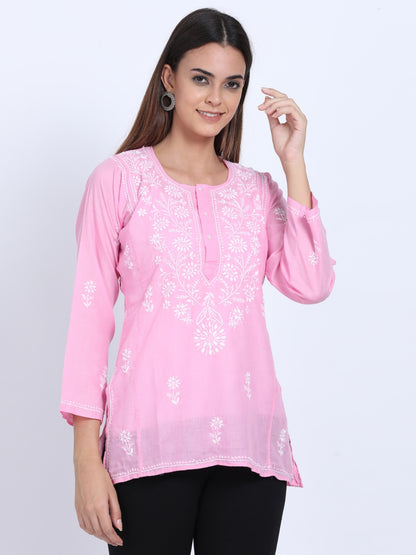 Women Hand Embroidered Chikankari Cotton Kurti-ALSTV115