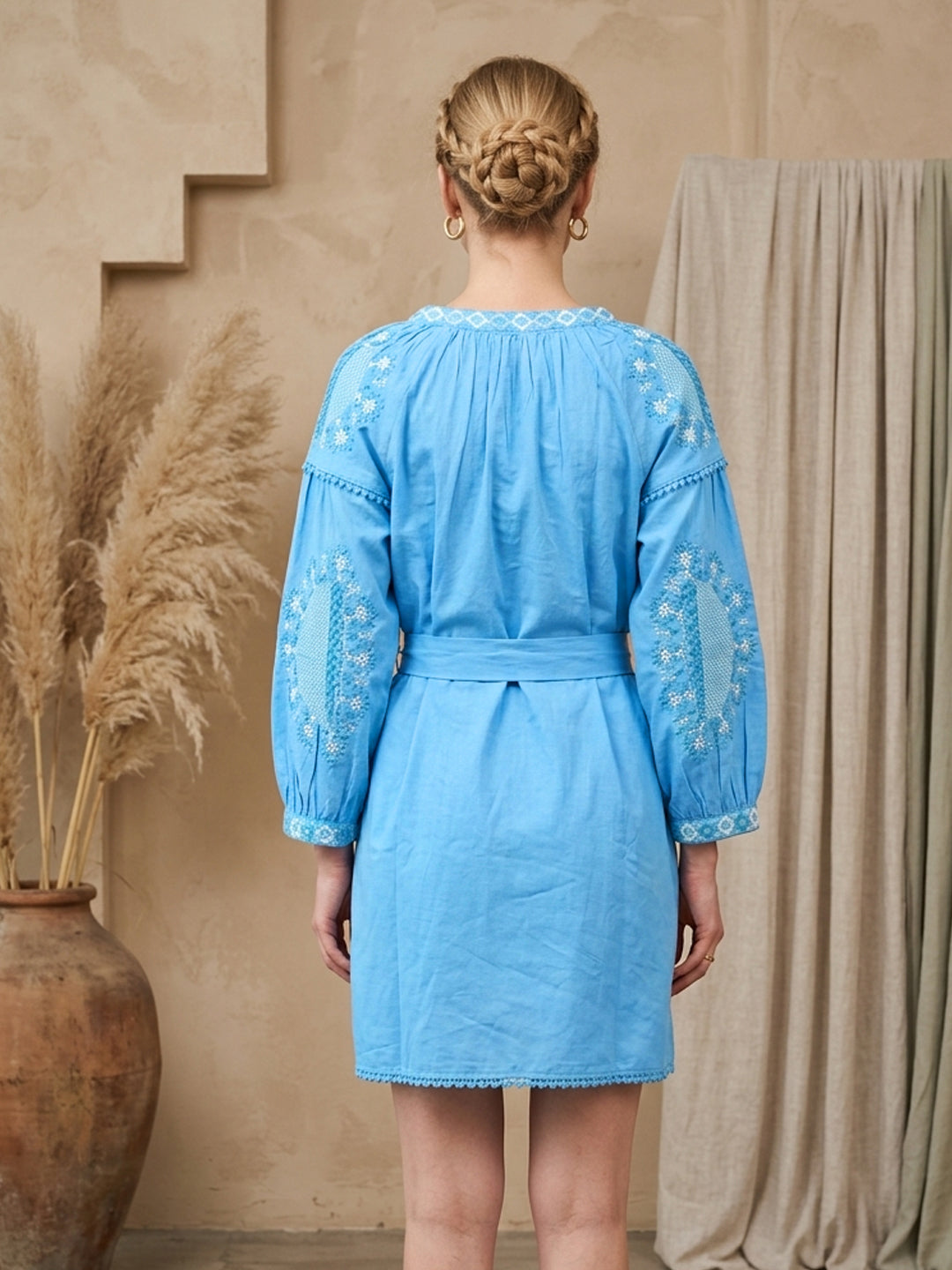 Women Embroidered  Cotton Midi Dress -AL3705