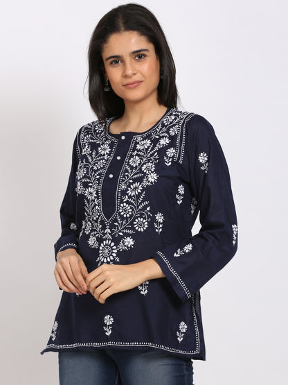 Women Hand Embroidered Chikankari Cotton Kurti-ALSTV115
