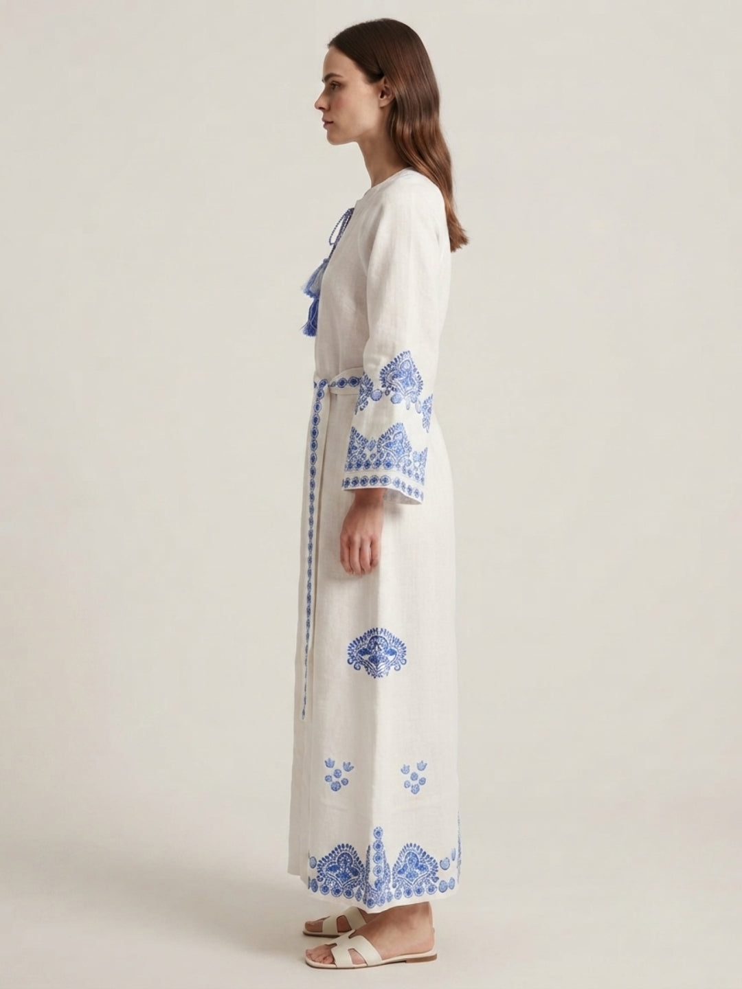 Women Embroidered With Belt Cotton Overcoat -AL3732