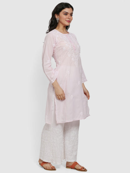 Hand Embroidered Chikankari Cotton Straight Kurta --ALNTV115 Babypink
