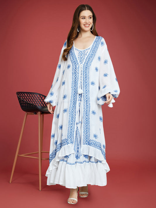Hand Embroidered Chikankari Modal Kaftan-AL3605