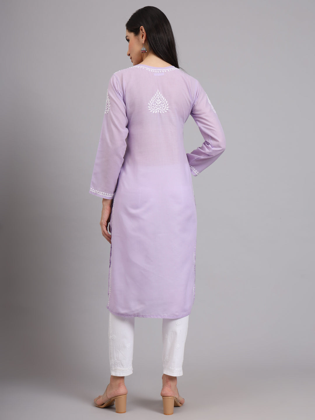 Hand Embroidered Chikankari Cotton Straight Kurta-AL3997 Mauve