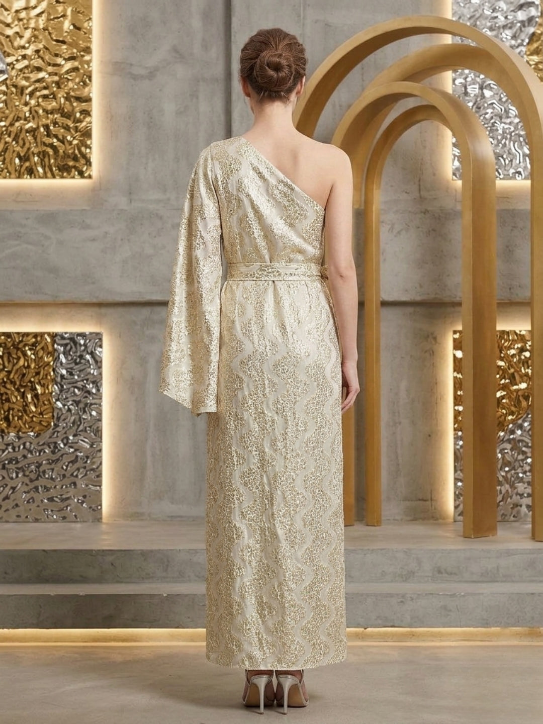 Women   Crepe One Off Shoulder Dress -AL3765