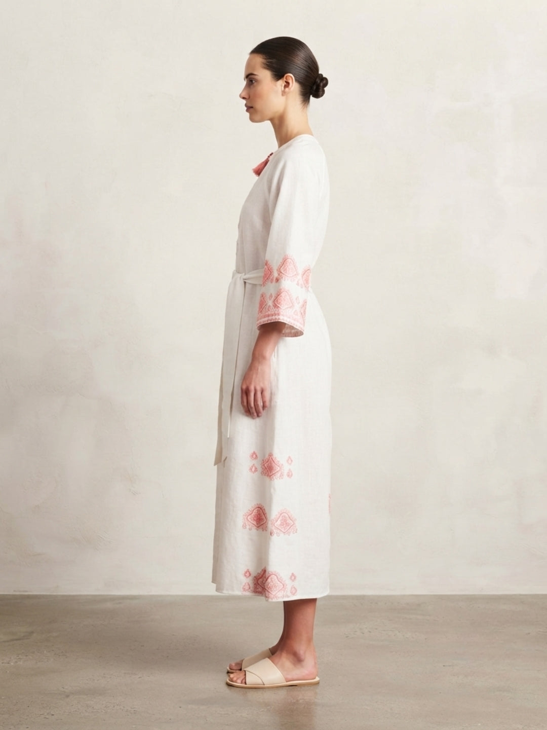 Women Embroidered With Belt Cotton Overcoat -AL3732