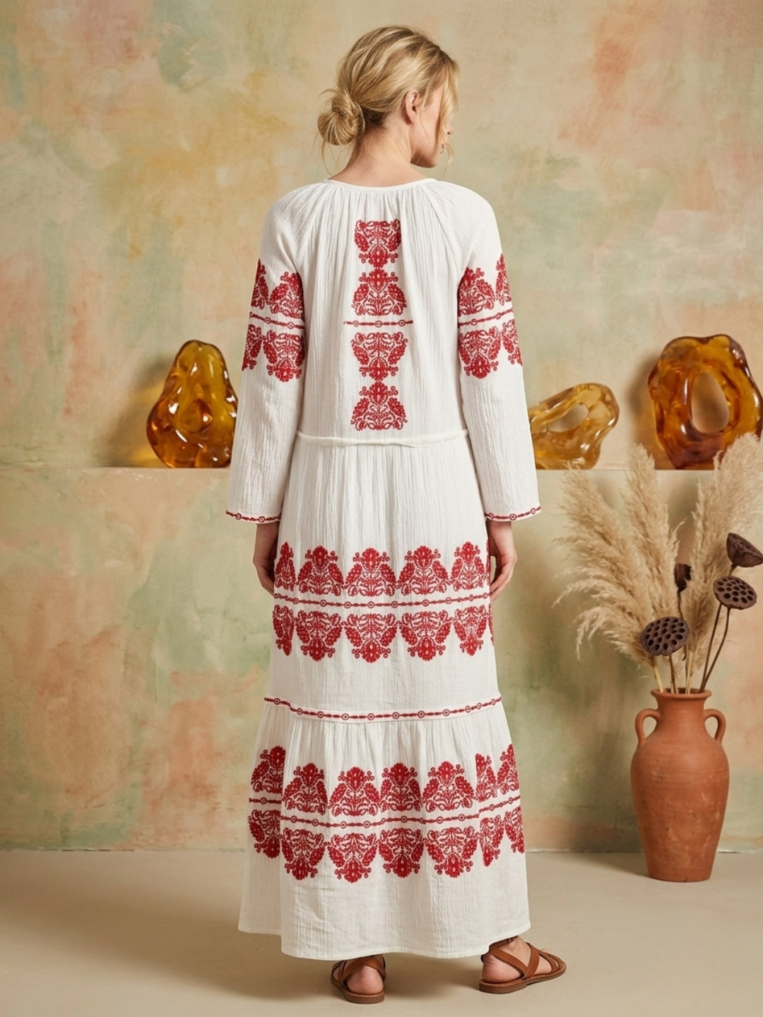 Women Embroidered  Crepe Cotton Dress -AL3736