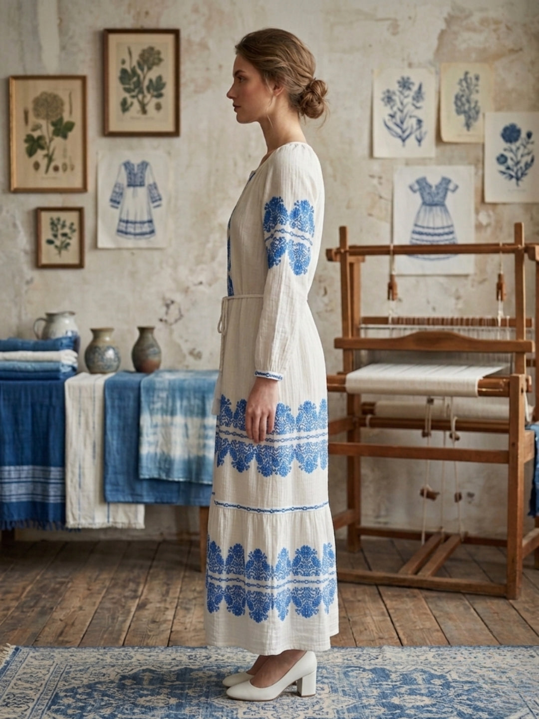 Women Embroidered  Crepe Cotton Dress -AL3736