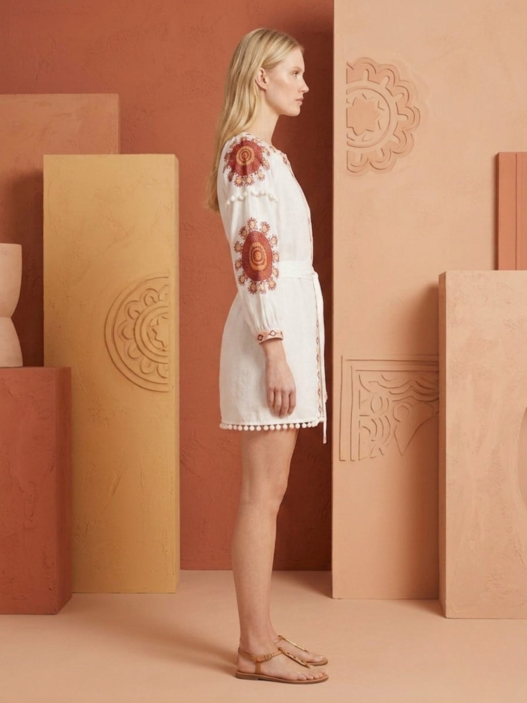 Women Embroidered With Belt Rayon Dress -AL3735