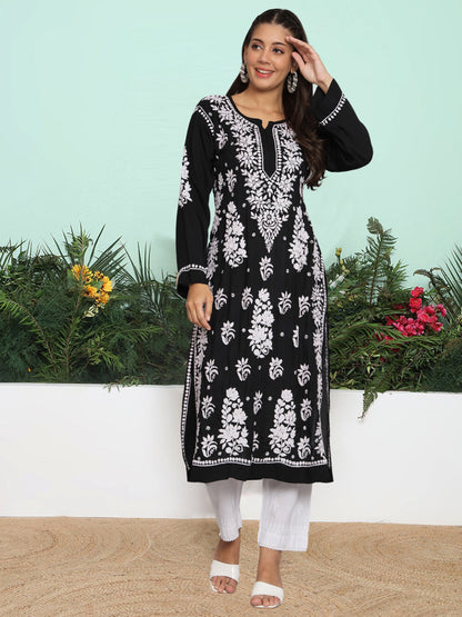 Hand Embroidered Chikankari Modal Straight Kurta-AL3682