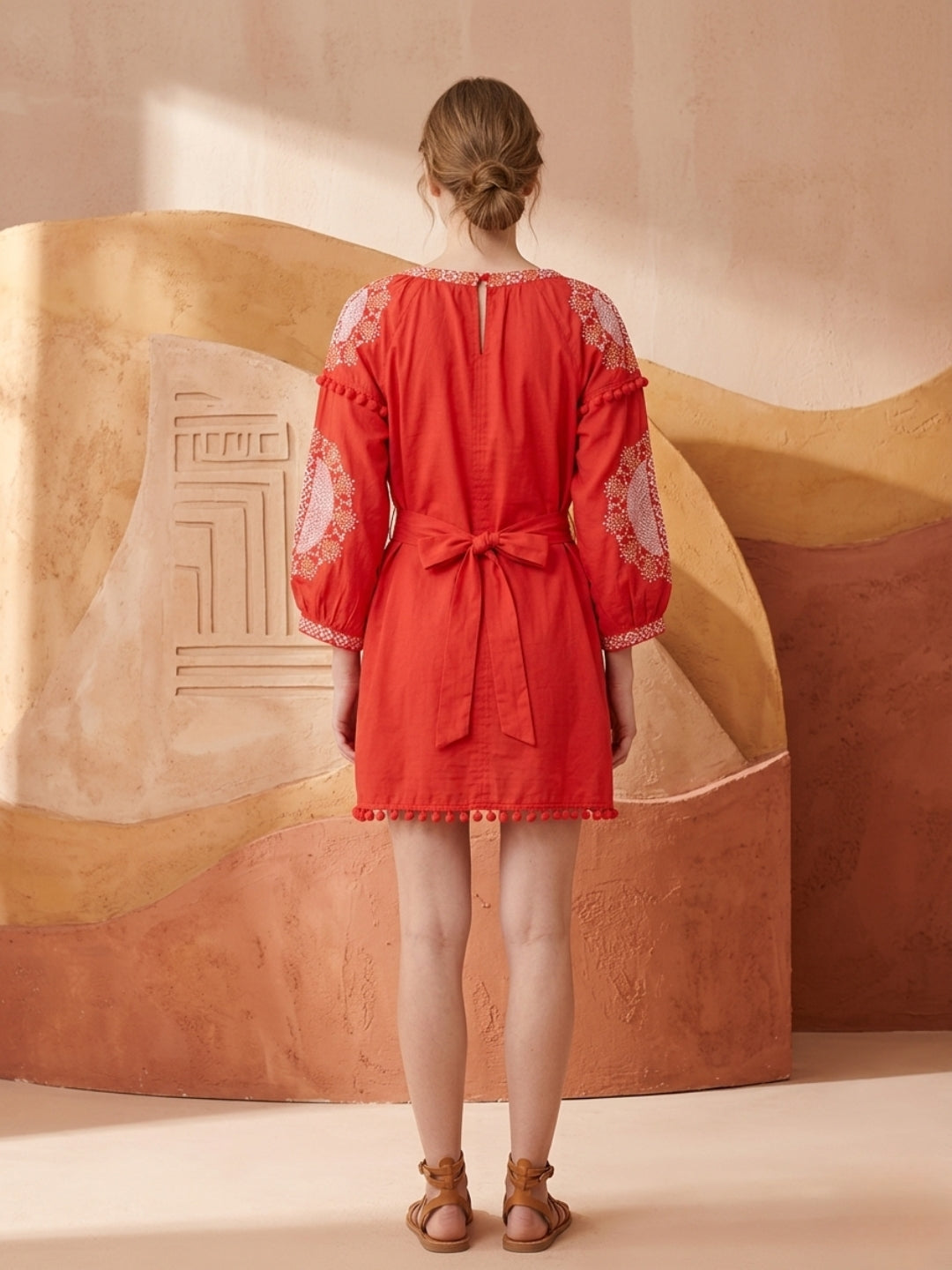 Women Embroidered With Belt Rayon Dress -AL3735