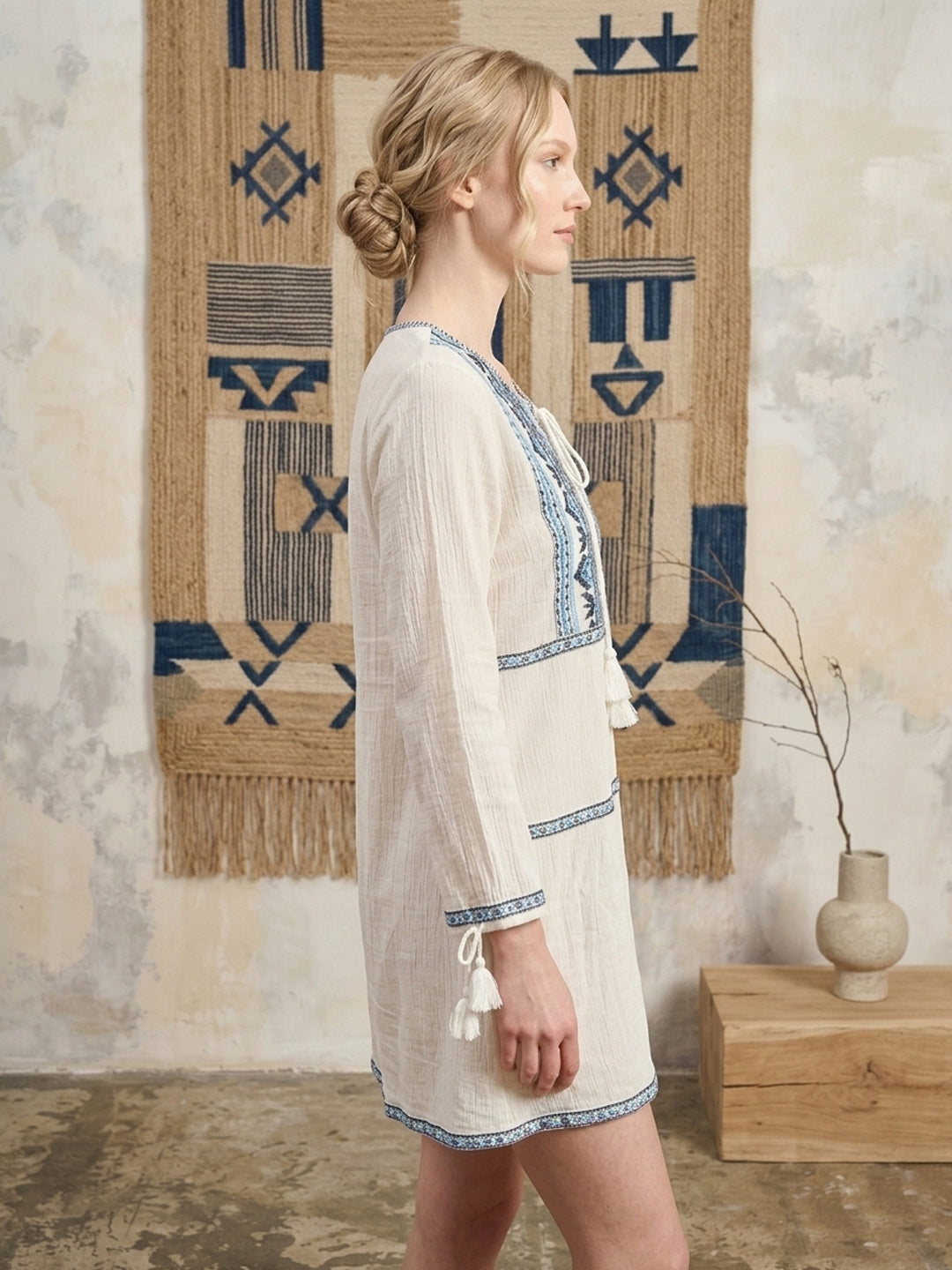 Women Embroidered  Crepe Cotton Midi Dress -AL3715