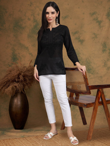 Hand Embroidered Chikankari Cotton Straight Kurti-AL3405