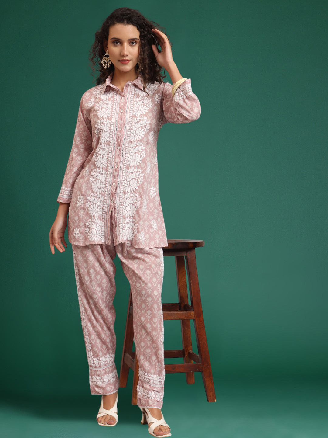Women Chikankari Printed Mulmul Co-Ord Set for Women by Alaya