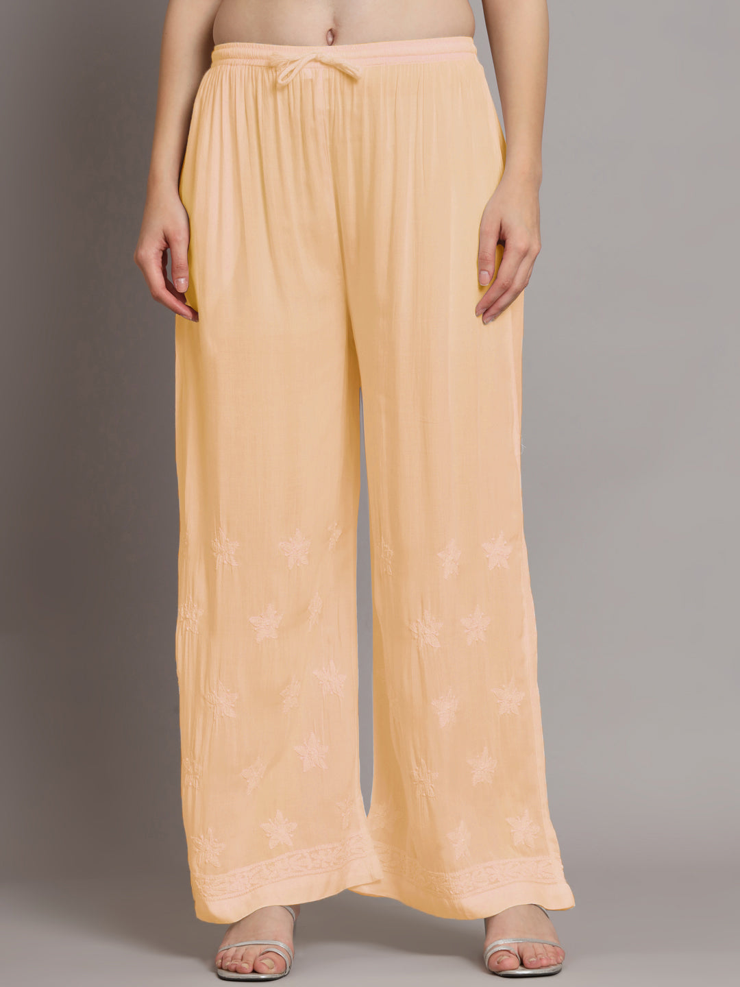 Hand Embroidered Chikankari Modal Kurta with Palazzo- AL3662KS Orange