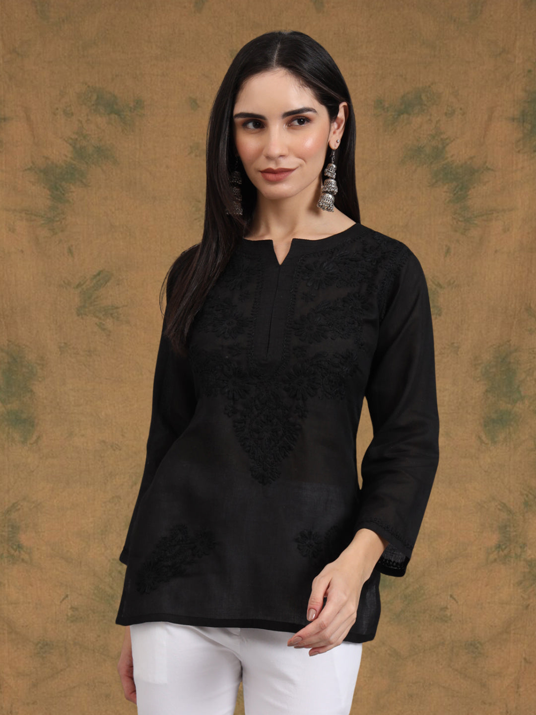 Hand Embroidered Chikankari Cotton Straight Kurti-AL3405