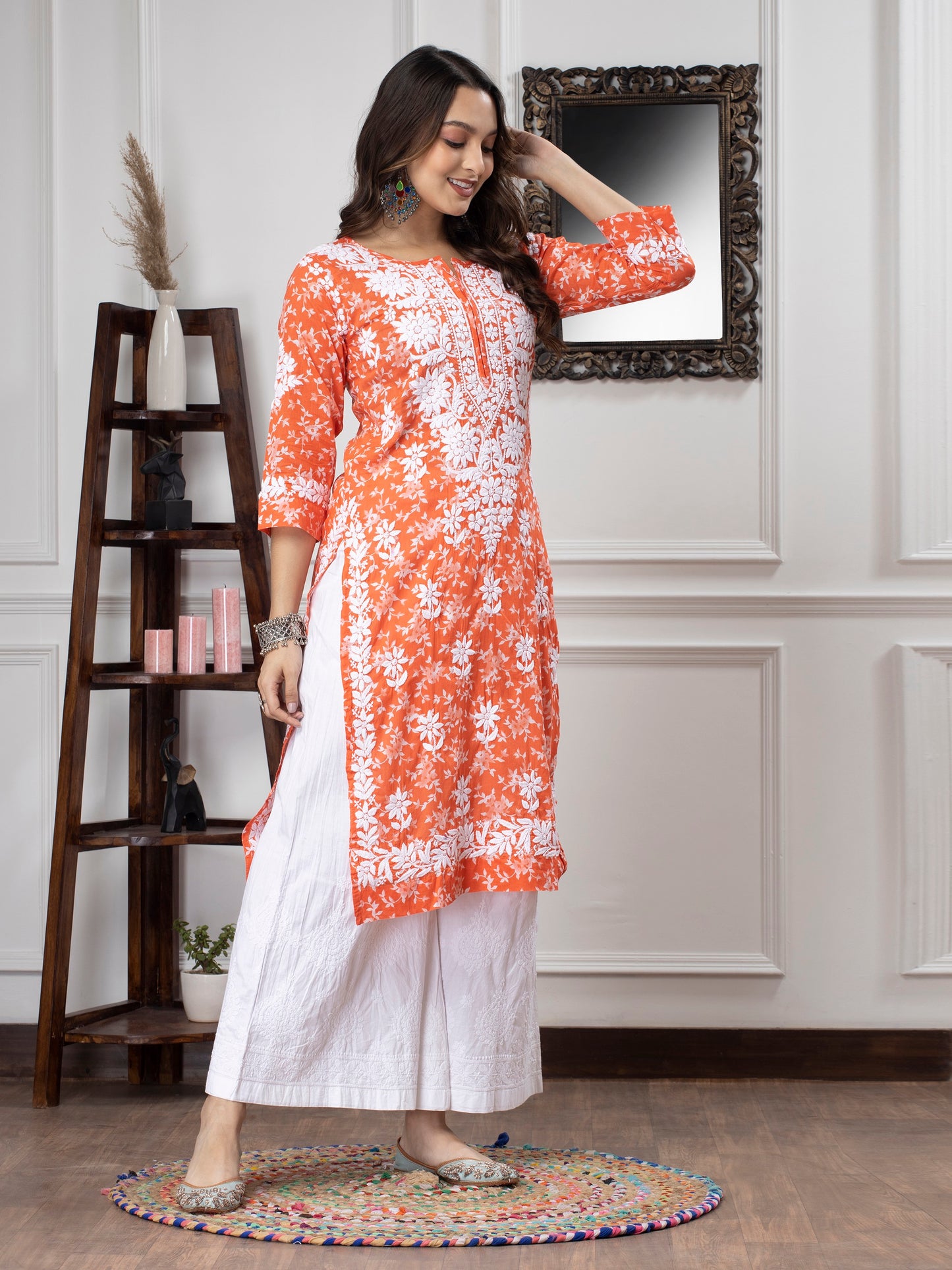 Hand Embroidered Chikankari Mulmul Straight Kurta-AL3648