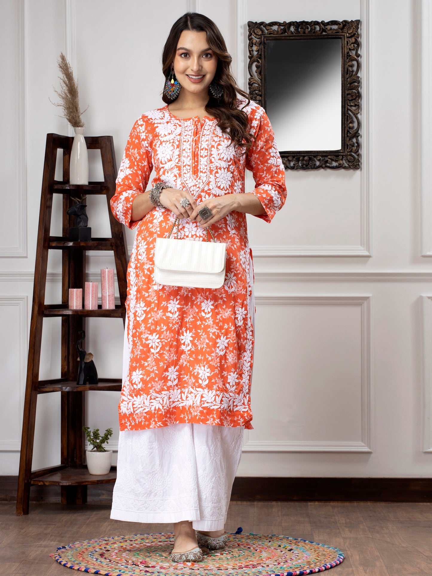 Hand Embroidered Chikankari Mulmul Straight Kurta-AL3648