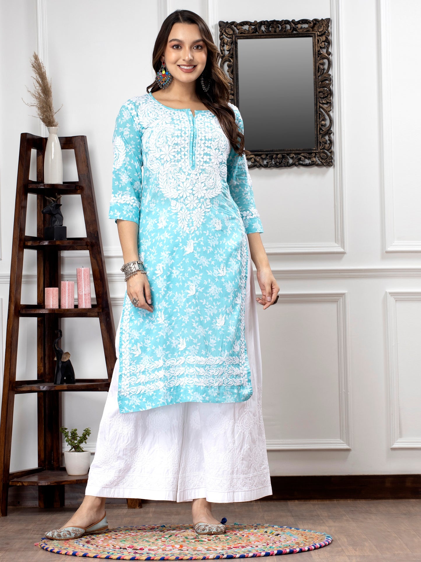 Hand Embroidered Chikankari Mulmul Straight Kurta-AL3648